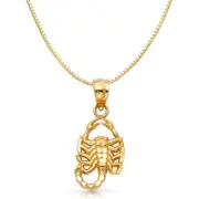 14K Yellow Gold Scorpion Charm Pendant with 0.8mm Box Chain Necklace