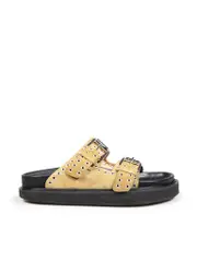Khaki Suede Eyelet Slides