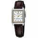 CASIO / 卡西歐 簡約優雅 時尚方形 壓紋皮革手錶 白x銀框x褐 / LTP-V007L-7E2 / 22mm