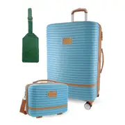 Pierre Cardin LARGE Hard Shell Mini Beauty Case Set Leather Tag - Blue