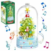 Christmas Tree Building Blocks Music Box Set with Dust-Proof Dome,Xmas Holiday Construction Toy Gift,Home Decor (Snow Christmas Tree)