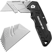 Box Cutter Folding Utility Knife, Extra 10 Blades Included, Quick Change Blades, Lock-Back Design, Box Cutters for Carton, Cardboard, Boxes, Razor Knife Box Opener