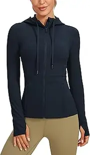 [CRZ YOGA] Butterluxe Womens Hooded Workout Jacket Athletic Running Zip Up with Back Mesh Vent and Thumb Holes