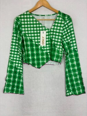 Only Womes Shirt Size Large Rita Asymmetrical Crop Top Boho Peasant Flare Sleeve