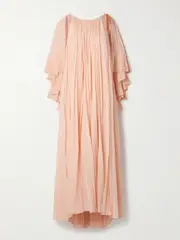 [Zimmermann] Zimmermann - Illuminate Cape-effect Pleated Crepe De Chine Maxi Dress - Peach - 1 1 Orange