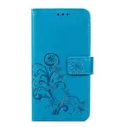 2PC For Xiaomi Redmi Note 6 Pro Four-leaf Clasp Embossed Buckle Mobile Phone Protection Leather Case with Lanyard & Card Slot & Wallet & Bracket Function(Blue)
