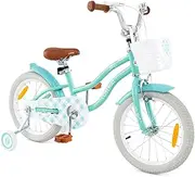 HONEY JOY Kids Bike, 14 16 Inch Ride On Bicycle for Children w/Adjustable Handlebar & Seat, Front Handbrake, Rear Coaster Brake, Removable Basket, Kids Bicycle w/Training Wheels for 3-7 Years