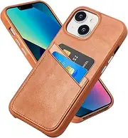 [LUCKYCOIN] Genuine Leather Case for iPhone 13,Premium Genuine Leather Wallet Case with 2 Card Slots, Scratch-Resistant Shockproof Protective Cover Case,6.1" Brown