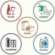 5pcs Eco-Friendly Recycling Sticker Labels for Bins - Paper, Aluminum, Plastic, Glass Sorting Tags - White, Red, Orange, Blue, Purple - Durable & Easy