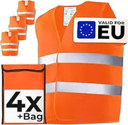 Prowiste 4 Safety Vests - High Visibility Vest Set with Bag - Tested EN ISO 20471, Valid Throughout Europe - Ideal for Construction Site, Car - Universal Size - Orange