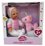 My Loveable Baby Doll Bella with Unicorn Plush 30cm