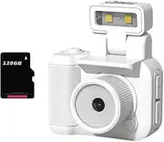 Mini SLR Style Camera Cmos 128GB with Flash Light and Charging Dock Portable Video Recorder DV 1080P with LCD Screen B