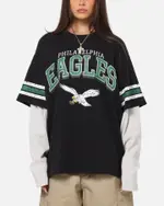 [MITCHELL & NESS] Mitchell & Ness Philadelphia Eagles Waffle Mock Layer Long Sleeve T-shirt Black - Size M M Black