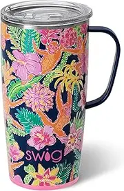 [Swig Life] 22oz Travel Mug, Insulated Tumbler with Handle and Lid, Cup Holder Friendly, Dishwasher Safe, Stainless Steel, Travel Coffee Cup, Insulated Mug with Lid (Jungle Gym)