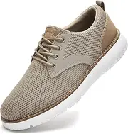[RYIKA] Men's Breathable Mesh Comfortable Business Casual Shoes with Sneakers Design for Long Standing, Office Work, Formal Occasions & Walking, Khaki, 9