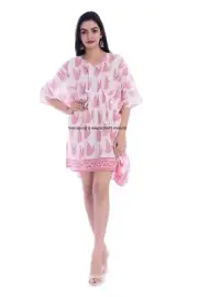 Indian Cotton Kaftan Cover Up Short Robe Gown Block Print Beach Wear Night Maxi