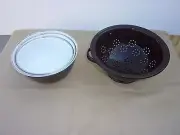Enamelware Brown Colander 24 cm and Matching Mixing Bowl Set of 3