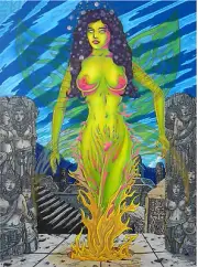 Original Art 15X20 Color Pencil (Goddess Of Ancient Secrets) Sci-Fi Pulp Art