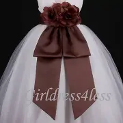 New Brown Chocolate Sash Wedding Flower Girl Dress Bow 12M 18M 24M 2 4 6 8 10 12