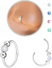 [davka] Nose Rings Hoops 18G Opal Nose Piercings Jewelry Set 316L Surgical Steel Hypoallergenic Septum Hoop Nose Ring for Women Hinged Helix Rook Auricle Conch Cartilage Daith Tragus Earring