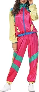 [Generic] 70s 80s Tracksuit for Unisex Long Sleeve Retro Color Block Hip Hop Windbreaker Disco Costume for Mardi Gras Carnival