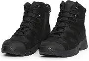[Wcxixo] Men's Waterproof Tactical Boots, Mens Mid Top Side Zipper Lace Up Anti Collision Tactical Boots, Tactical Safety Breathable Desert Boots, For Tactical, Hiking, Motorcycle, Climbing