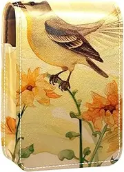 Travel Lipstick Organizer Case,Lipstick Case Portable Makeup Bag with Mirror,Daisy Bird in Flower