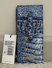 Brahmin Melbourne Credit Card Slim Leather Wallet COASTAL BLUE Marine Silver NWT