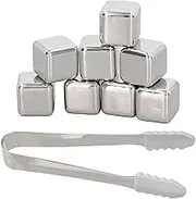 8PCS Whiskey Stones, Stainless Steel Ice Cubes Reusable,Whiskey Stones Set Reusable High Cooling Rocks Metal Ice Cube Wine with Tong and Storage Box for Wine Cooler