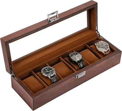 Procase Wooden Watch Box for Men, 6 Slot Watch Display Case Mens Watch Box