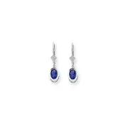14k White Gold 7x5mm Oval Sapphire leverback Earrings