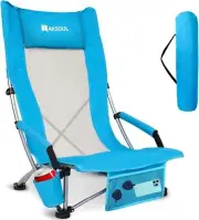 AKSOUL Folding Beach Chair for Adults: Low/High Back High Blue 1 Pcs