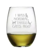 susquehanna Set of Four 21oz Three Cats Ago Stemless Wine Glasses