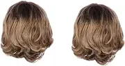 Mikinona 2pcs Natural Short Curly Wig Realistic Women's Lace Front Wig for Party Chemo Headwear