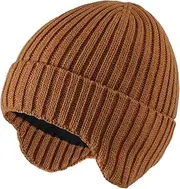 [Magracy] Toddlers Kids Earflaps Beanie Hat Fleece Lined Winter Knit Hat for Boys Girls, Camel, 1-4 Years