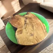 24" Round Green Epoxy Resin Coffee & End Table Top Modern Luxury Bar Hallway Top