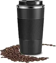 Coffee Cup 510ml/17oz, Insulated Travel Mug with Splash-Proof Lid, Reusable Double Wall 304 Stainless Steel Tumbler Cup - Keeps Cold and Hot Suitable for Car, Daily, Outside and Gifts（Black）