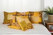 16" Yellow Cushion Cover Patchwork Silk Sofa Throw Indian Home Decor Pillow Case