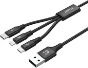 Unitek Premium Multi 3 in 1 USB Charging Cable Universal Multiple Charger Cable Micro USB/Type C/Lightning 3A 1.2 m for iPhone/Android Smartphone - Black