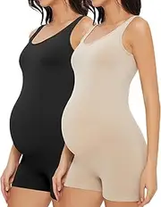 [Boguish] Women's Maternity Bodysuit Pregnancy Seamless Shapewear Sleeveless Tank Top Boy Shorts Romper Jumpsuit