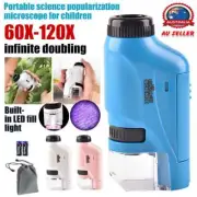 Mini Pocket Microscope 60X-120X Handheld Microscope with LED Light for Kids @I