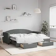 Daybed with Trundle & Drawers, Dark Grey Fabric, 90 x 190 cm - Sofa Bed, Wood Frame, Storage Drawers, Platform Base, Versatile cama beds Furniture, Frames bedframe 188 cm