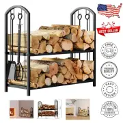 Modern 5-Piece Firewood Log Rack & Tool Set - Indoor/Outdoor Storage Solution