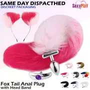 BDSM Furry Fox Tail Metal Anal Plug Deformable Butt Plug with Cosplay Hair Band