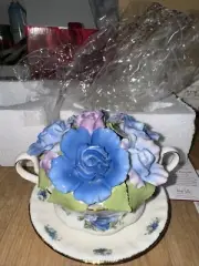 Royal Albert Moonlight Rose Musical ‘Blue Danube’ Cup Of Soup Bouquet New