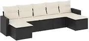 vidaxl Garden Sofa Set - 7 Piece Modular Patio Furniture with Black PE Rattan & Cream Cushions - Outdoor sectional Lounge - Weather-Resistant - Backyard/Terrace/Deck Seating - Assembly Required
