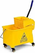 Costway Mop Bucket w/ Down Press Wringer, 20L Commercial Cleaning Bucket w/ Wheels & Carrying Handle, Cleaning Trolley, Mobile Mopping Bucket, Suitable for Households, Hotels & Schools, Yellow