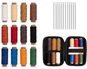 WUTA Leather Waxed Thread Round Polyester Sewing Threads with 12 Pcs Needles and Storage Bag Leather Craft Hand Stitching Line DIY Bracelet Thread Repair Work Cord (0.45mm