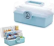 LIKEUDO 3 Layer Medicine Organizer Box First Aid Health Emergency Storage Box Large Capacity Medicine Storage Bins with Lid (Blue)