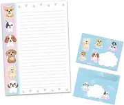 Writing Paper Set Letter Pad with Envelope for Boys Girls Kids Animals Dogs Puppies (A4 Pad with 25 Sheets + 15 Envelopes)